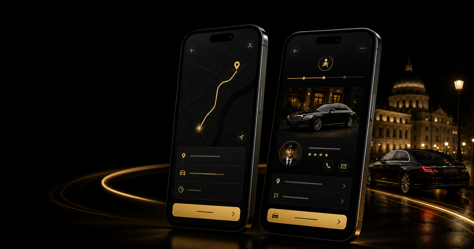 ROYAL TRAVELER black and gold mobile app experience
